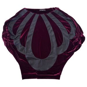 DELPHINE MURAT VINTAGE - BURGUNDY/BLACK METAL SWEAT SHIRT - VELVET STRETCH - XS